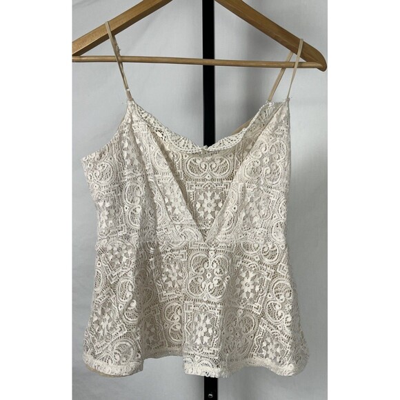 June & Hudson Cream Lace Crochet Cami Top Medium Romantic Cottagecore Boho Tank - Picture 4 of 5